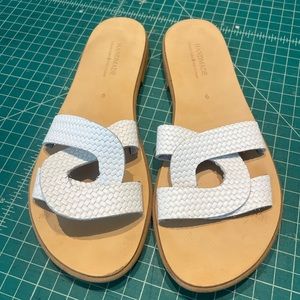 Handmade Greek sandals white slides flats Ancient Style